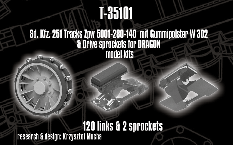 1/35 QuickTracks T-35101 Sd.Kfz. 251 Tracks Zpw 5001-280-140 & Drive sprockets for DRAGON model kits