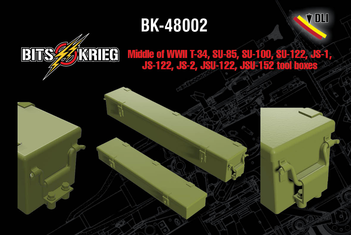 1/48 BitsKrieg BK-48002 Mid. WWII T-34; SU-85; SU-100; SU-122; IS-1; IS-122; IS-2; ISU-122; ISU-152 tool boxes