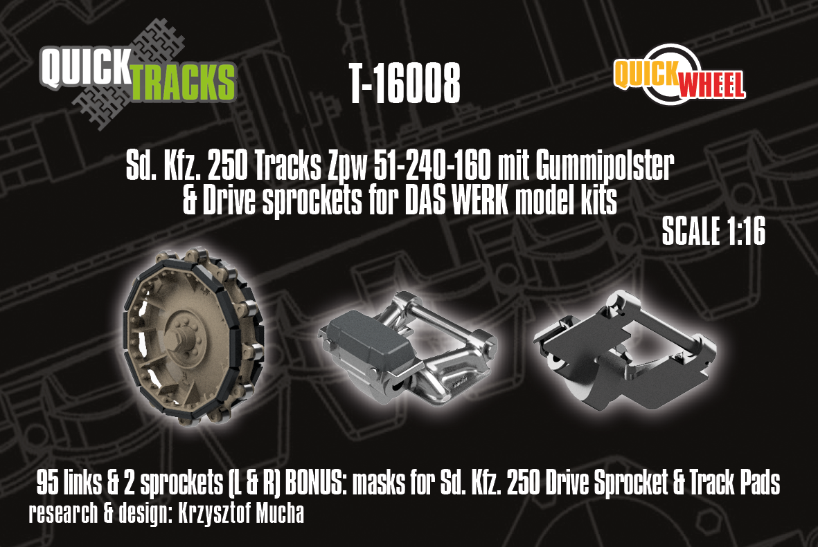 1/16 QuickTracks T-16008 Sd.Kfz. 250 Tracks & Drive Sprockets for DAS WERK kits