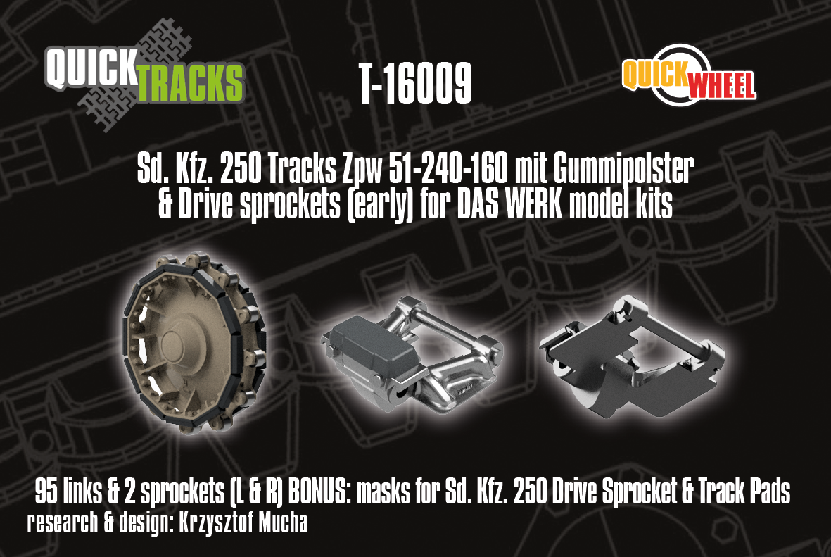 1/16 QuickTracks T-16009 Sd.Kfz. 250 Tracks & Drive Sprockets (early) for DAS WERK kits