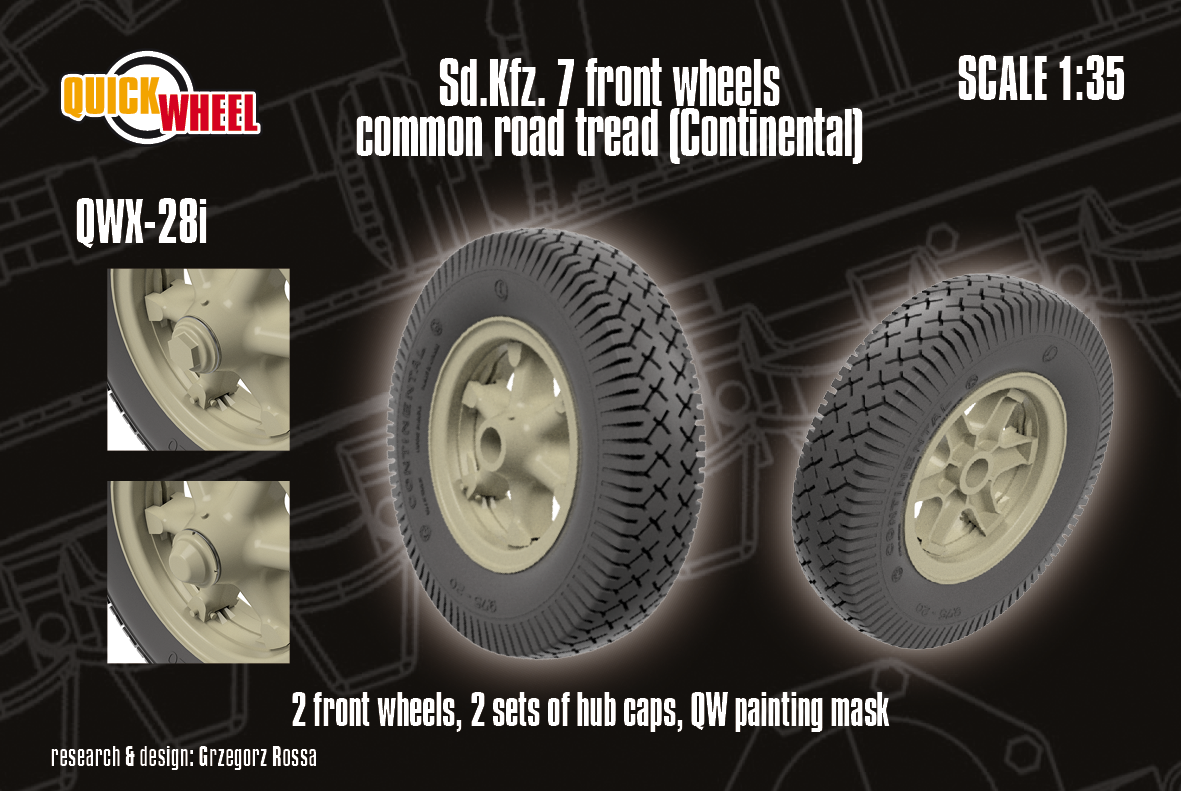 1/35 QuickWheel QWX-028i Sd.Kfz 7 front wheels, common road tread pattern (Continental)