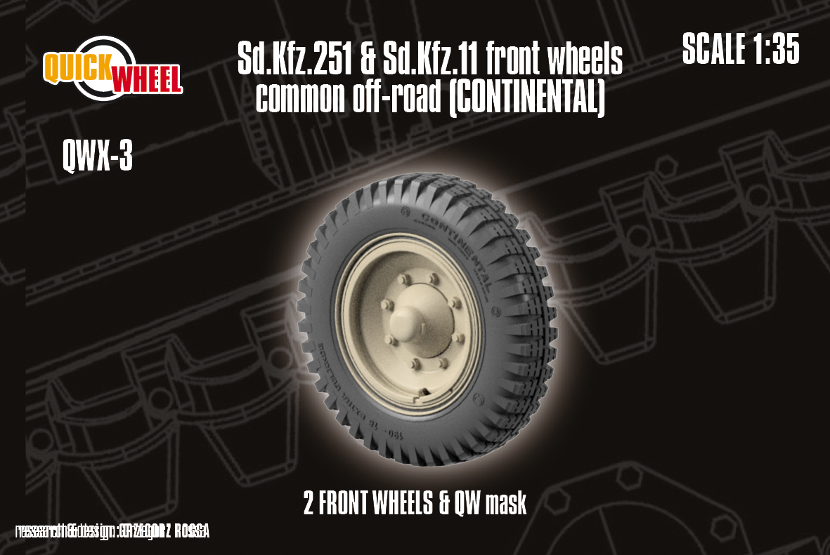 1/35 QuickWheel QWX-003 Front Wheels for Sd.Kfz. 11 & Sd.Kfz. 251 off-road road tread (Continental)