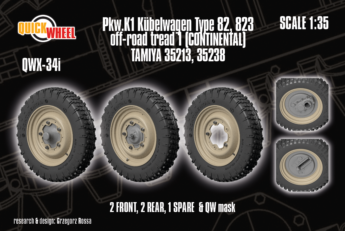 1/35 QuickWheel QWX-034 Kübelwagen Wheels - Off-road Tread 1 (for Tamiya)