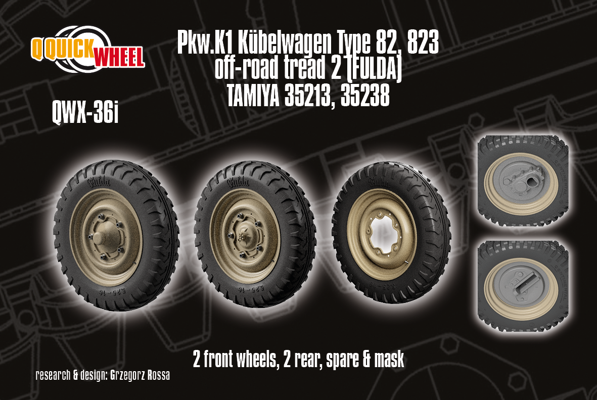 1/35 QuickWheel QWX-036 Kübelwagen Wheels - Off-road Tread 2 (for Tamiya)