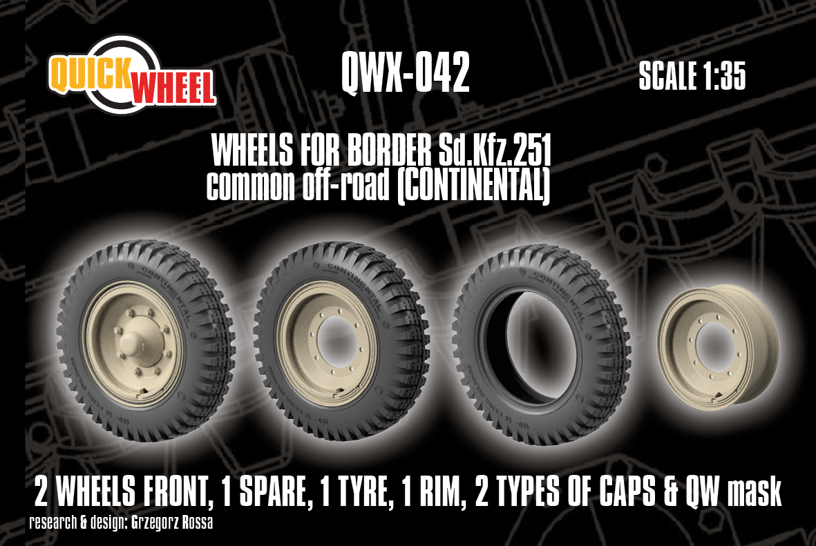 1/35 QuickWheel QWX-042 Front Wheels for Sd.Kfz. 251 off-road road tread (Continental) for Border