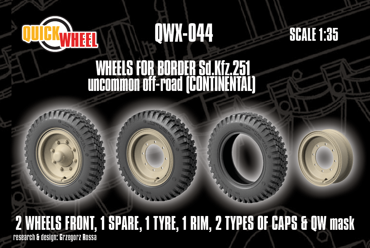 1/35 QuickWheel QWX-044 Front Wheels for Sd.Kfz. 251 - uncommon off-road tread for Border