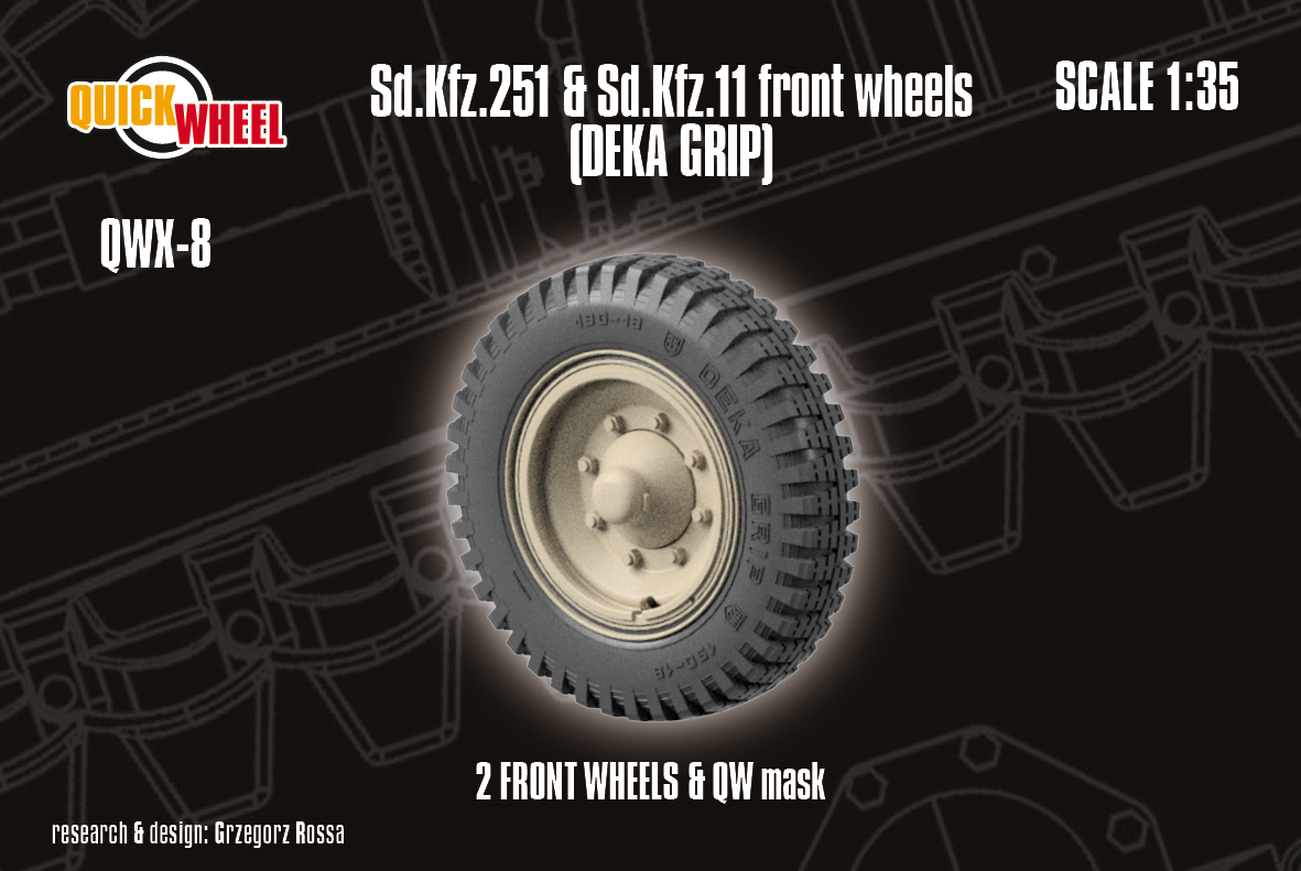 1/35 QuickWheel QWX-008 Front Wheels for Sd.Kfz. 11 & Sd.Kfz. 251 off-road road tread (DEKA GRIP)