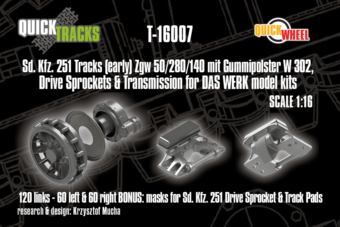 1/16 QuickTracks T-16007 Sd.Kfz. 251 Tracks (early), Drive Sprockets & Transmission for DAS WERK kits