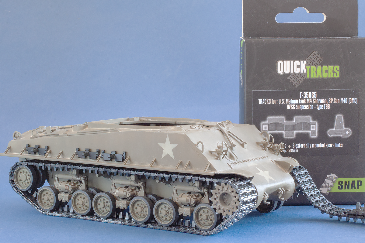 1/35 QuickTracks T-35065 Tracks for US Medium Tank M4 Sherman; SP Gun M40 (GMC) - HVSS Suspension; Type T66
