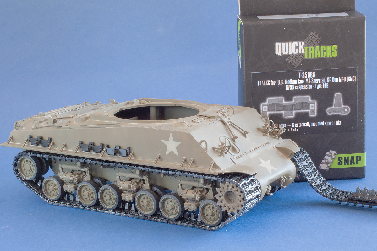 1/35 QuickTracks T-35065 Tracks for US Medium Tank M4 Sherman; SP Gun M40 (GMC) - HVSS Suspension; Type T66