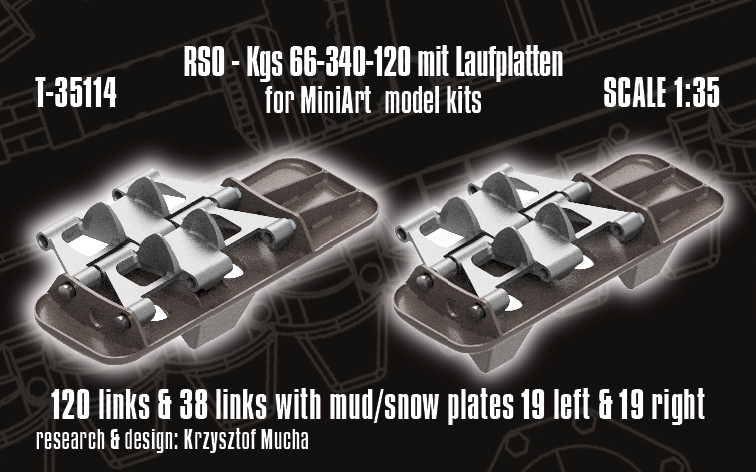 1/35 QuickTracks T-35114 RSO tracks - Kgs 66-340-120 with Mud/Snow Plates (Laufplatten) for Mini Art kits