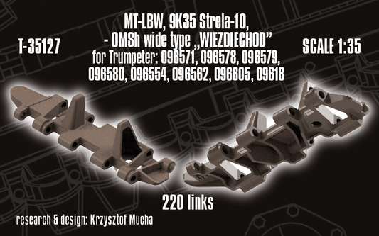 1/35 QuickTracks T-35127 MT-LBW, 9K35 Strela-10 – OMSh wide type „WIEZDIECHOD” for Trumpeter