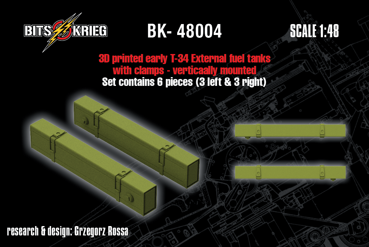 1/48 BitsKrieg BK-48004 T-34 External fuel tanks with clamps - vertically mounted (6 pcs)