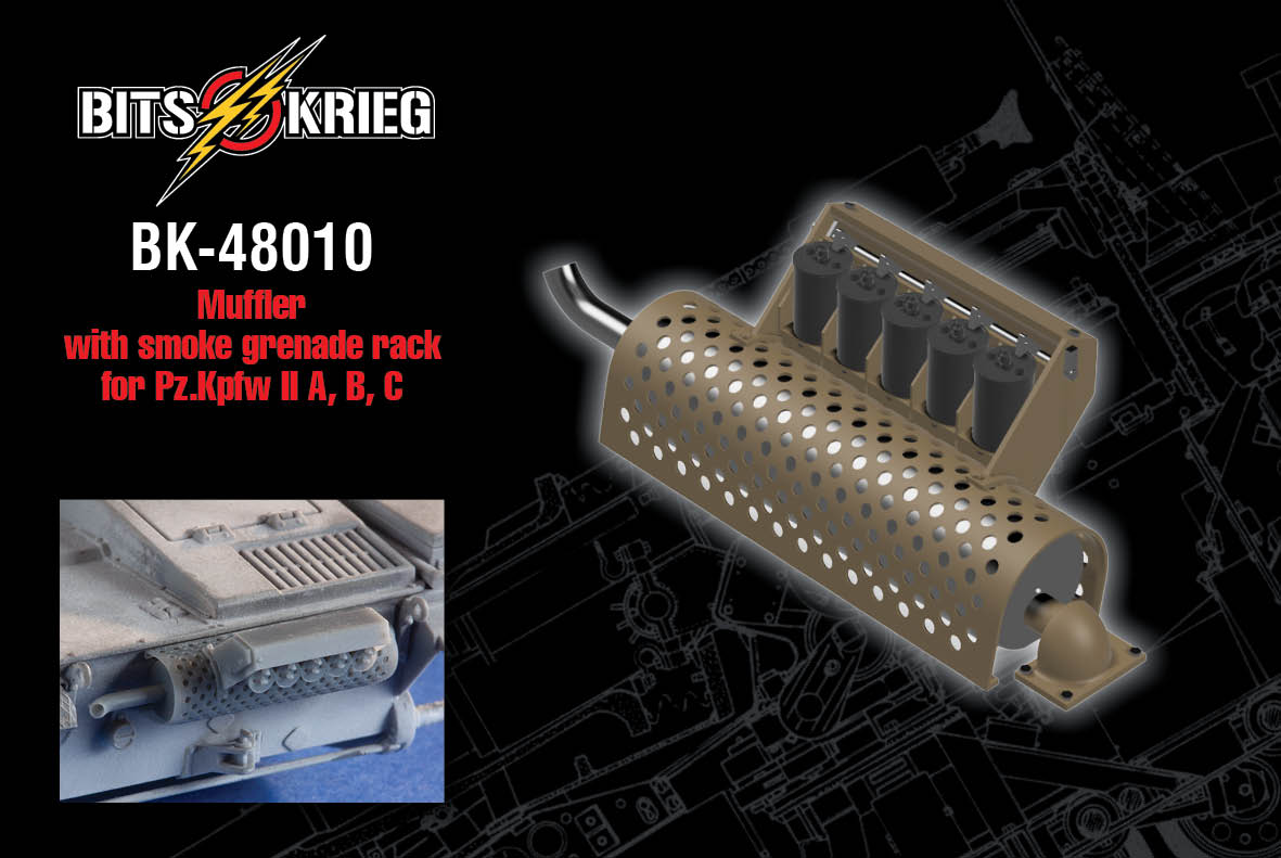 1/48 BitsKrieg BK-48010 Exhaust Muffler for Pz.Kpfw. II A; B; C with smoke grenade rack