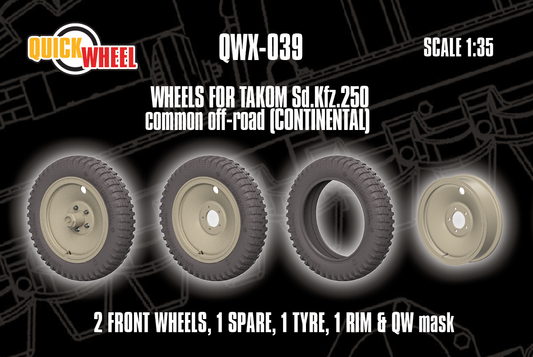 1/35 QuickWheel QWX-039 Sd.Kfz. 250 front wheels set - common off-road tread for TAKOM