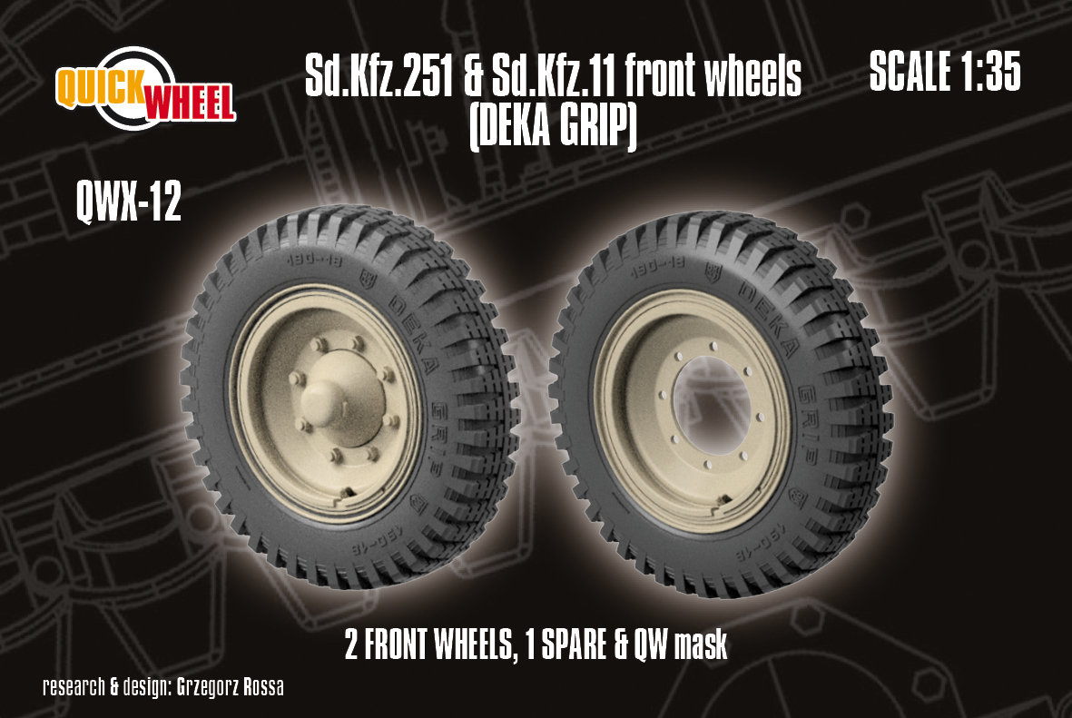 1/35 QuickWheel QWX-012 Front Wheels & Spare for Sd.Kfz. 11 & Sd.Kfz. 251 off-road road tread (DEKA GRIP)