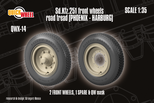 1/35 QuickWheel QWX-014 Front Wheels & Spare for Sd.Kfz. 11 & Sd.Kfz. 251 road tread (Phoenix-Harburg)