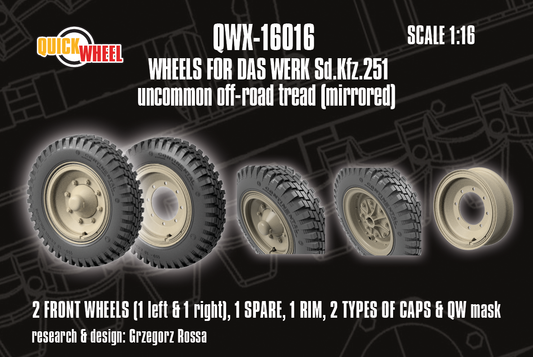 1/16 QuickWheel QWX-16016 Corrected Sd.Kfz. 251 Front Wheels for Das Werk kits - Uncommon off-road (Mirrored tread)
