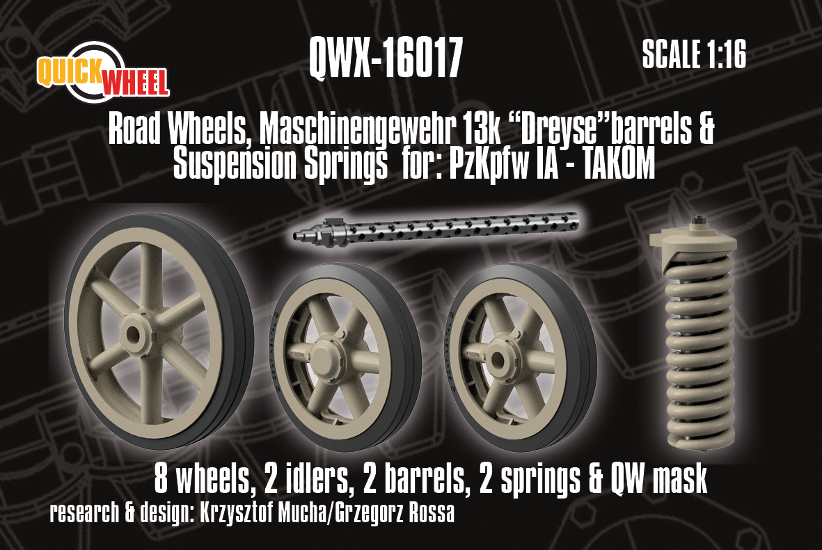 1/16 QuickWheel QWX-16017 Road wheels; MG 13k "Dreyse" barrels & Suspension springs for Pz.Kpfw. IA - Takom