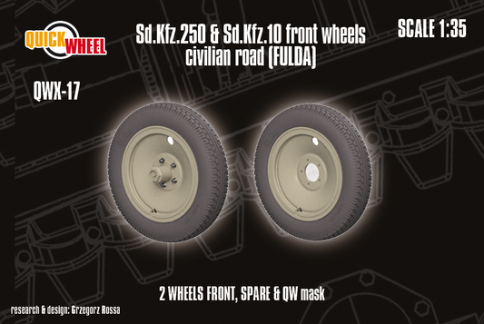 1/35 QuickWheel QWX-017 Sd.Kfz. 10 & Sd.Kfz. 250 front wheels & spare - road tread (Fulda)