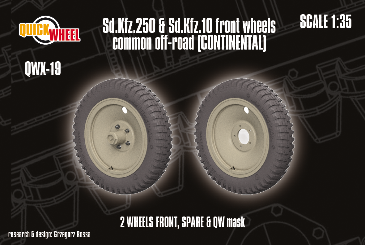 1/35 QuickWheel QWX-019 Sd.Kfz. 10 & Sd.Kfz. 250 front wheels & spare - common off-road tread