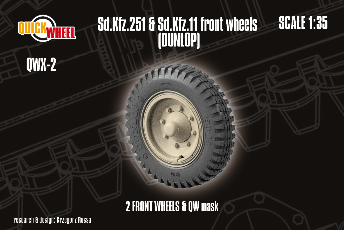 1/35 QuickWheel QWX-002 Front Wheels for Sd.Kfz. 11 & Sd.Kfz. 251 off-road road tread (Dunlop)