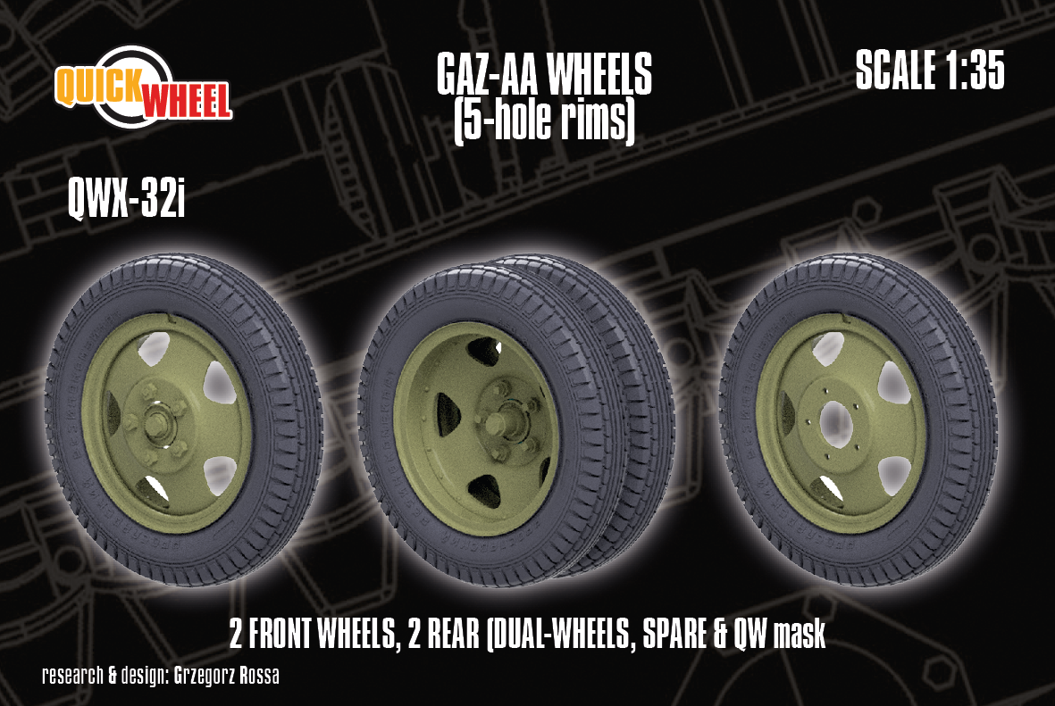 1/35 QuickWheel QWX-032 Gaz-AA Wheels (5-holed rims)