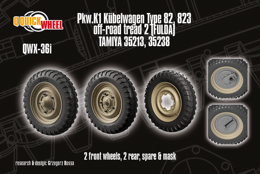 1/35 QuickWheel QWX-036 Kübelwagen Wheels - Off-road Tread 2 (for Tamiya)