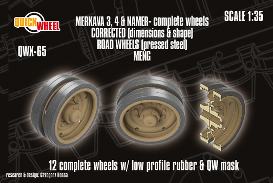 1/35 QuickWheel QWX-065 Merkava 3; 4; Namer road wheels (pressed steel type; low profile rubber) – MENG