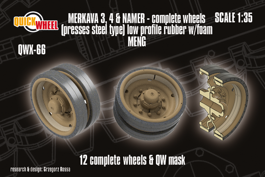 1/35 QuickWheel QWX-066 Merkava 3; 4; Namer road wheels with foam inserts (pressed steel type; low profile rubber) – MENG