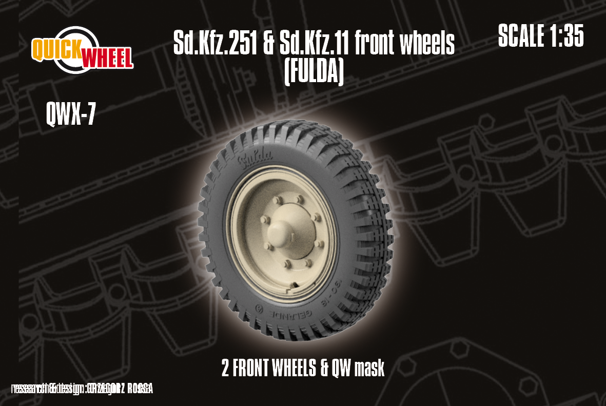 1/35 QuickWheel QWX-007 Front Wheels for Sd.Kfz. 11 & Sd.Kfz. 251 off-road road tread (Fulda)