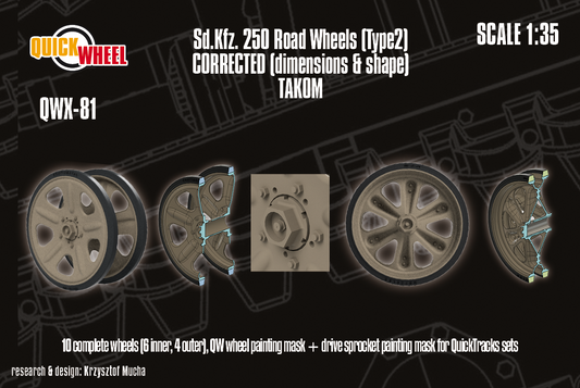 1/35 QuickWheel QWX-081 Sd.Kfz. 250 road wheels (type 2) upgrade – for TAKOM