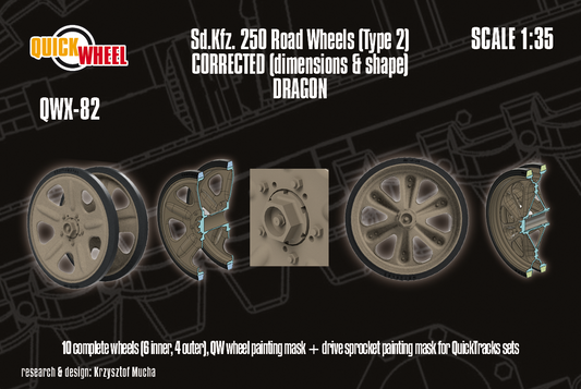 1/35 QuickWheel QWX-082 Sd.Kfz. 250 road wheels (type 2) upgrade – for DRAGON