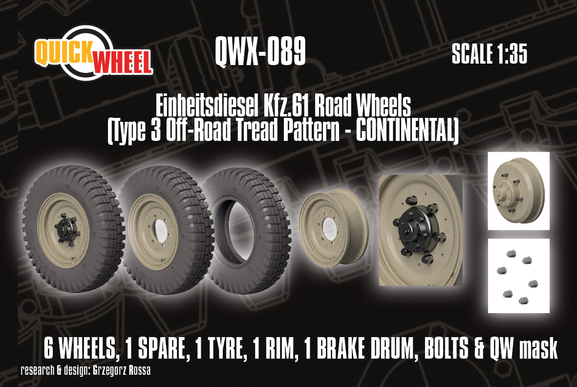 1/35 QuickWheel QWX-089 Einheitsdiesel kfz.61 wheels off-road tread type 3