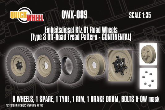 1/35 QuickWheel QWX-089 Einheitsdiesel kfz.61 wheels off-road tread type 3