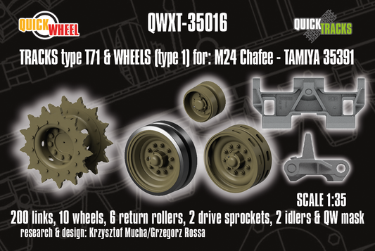 1/35 QuickWheel QWXT-35016 M24 Chaffee Wheels (Type 1) & Tracks (T71) + Drive Sprockets, Idlers – for TAMIYA