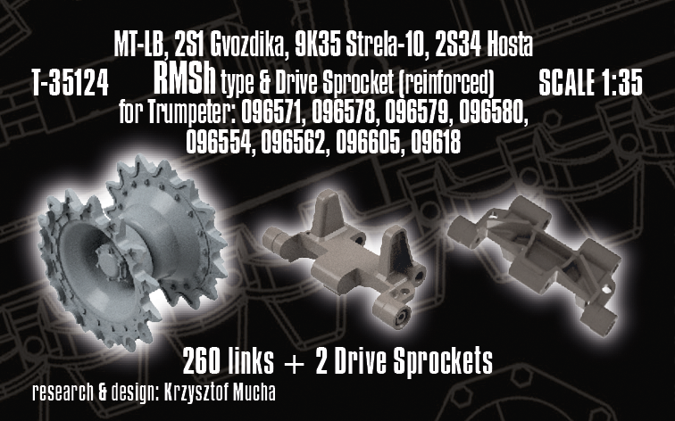 1/35 QuickTracks T-35124 MT-LB, 2S1 Gvozdika, 9K35 Strela-10, 2S34 Hosta – RMSh type & Drive Sprockets (Reinforced) for TRUMPETER