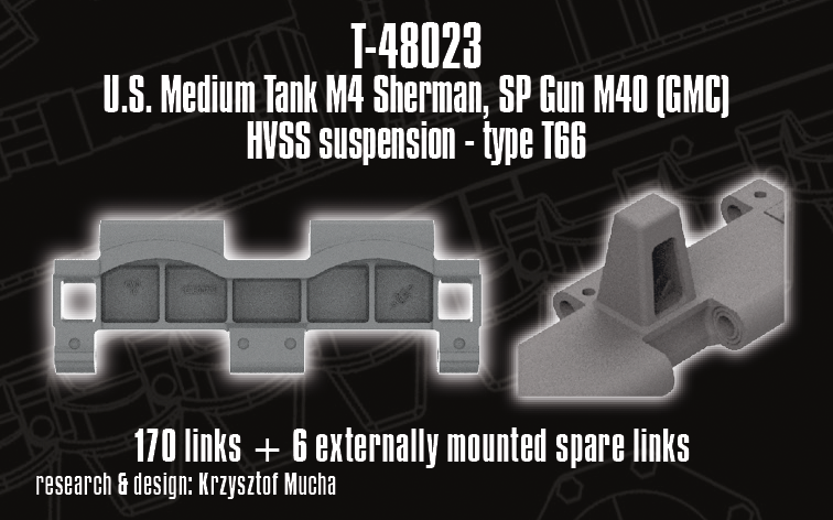 1/48 QuickTracks T-48023 Tracks for US Medium Tank M4 Sherman; SP Gun M40 (GMC) - HVSS Suspension; Type T66